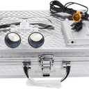 EustomA 2.5X Binocular Loupes Optical Glasses +3W LED Headlight Lamp with Filter + Aluminum Box Silver