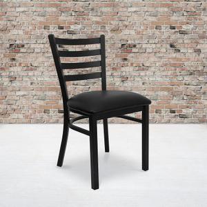 EMMA + OLIVER 2 Pack Black Ladder Back Metal Restaurant Chair - Black Vinyl Seat