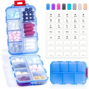 14 GRIDS Travel Pill Organizer Box with Labels - Travel Medicine Case Kit - Pocket Daily Pharmacy Container - Travel Medication Holder Dispenser for Fish Oil Vitamin Supplement Storage - Clear Blue
