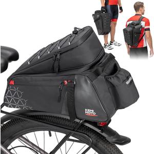 KEMIMOTO Bike Bag for Bicycle Rear Rack, 15L with Waterproof Rain Cover, Multifunctional Ebike Trunk Bag Backseat Luggage Storage Shoulder Backpack for Commuter Travel Outdoor Cycling Accessories