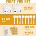 Honeydak 80 Pcs White Bakery Boxes with Window Cookie Boxes 6 x 6 x 3 Inches White Paperboard Treat Boxes 80 Pcs Spoon 500 Pcs Paper Cup 84 Pcs Stickers for Cookies Pastry Strawberries Macarons