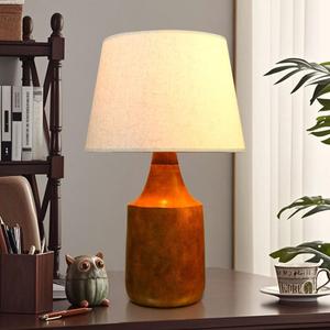 Large Table Lamp Vintage Retro-Inspired Farmhouse Rustic Resin Base Desk Lamp with Linen Shade for Reading Hotel Home Office Living Room - 27" Tall