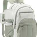 Backpack for Women, Quilted Laptop Bookbag with Pouch Pockets for College Work Travel Gym Teacher Nurses, Puffer High School Backpack for Girls, Beige Green
