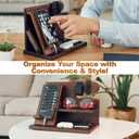 TESLYAR Wood Phone Docking Station for Men - Desktop or Nightstand Organizer - Birthday Gifts for Men, Dad - Anniversary Idea from Wife - Key Holder, Stand Wallet, Watch & Essentials (Bourbon Brown)