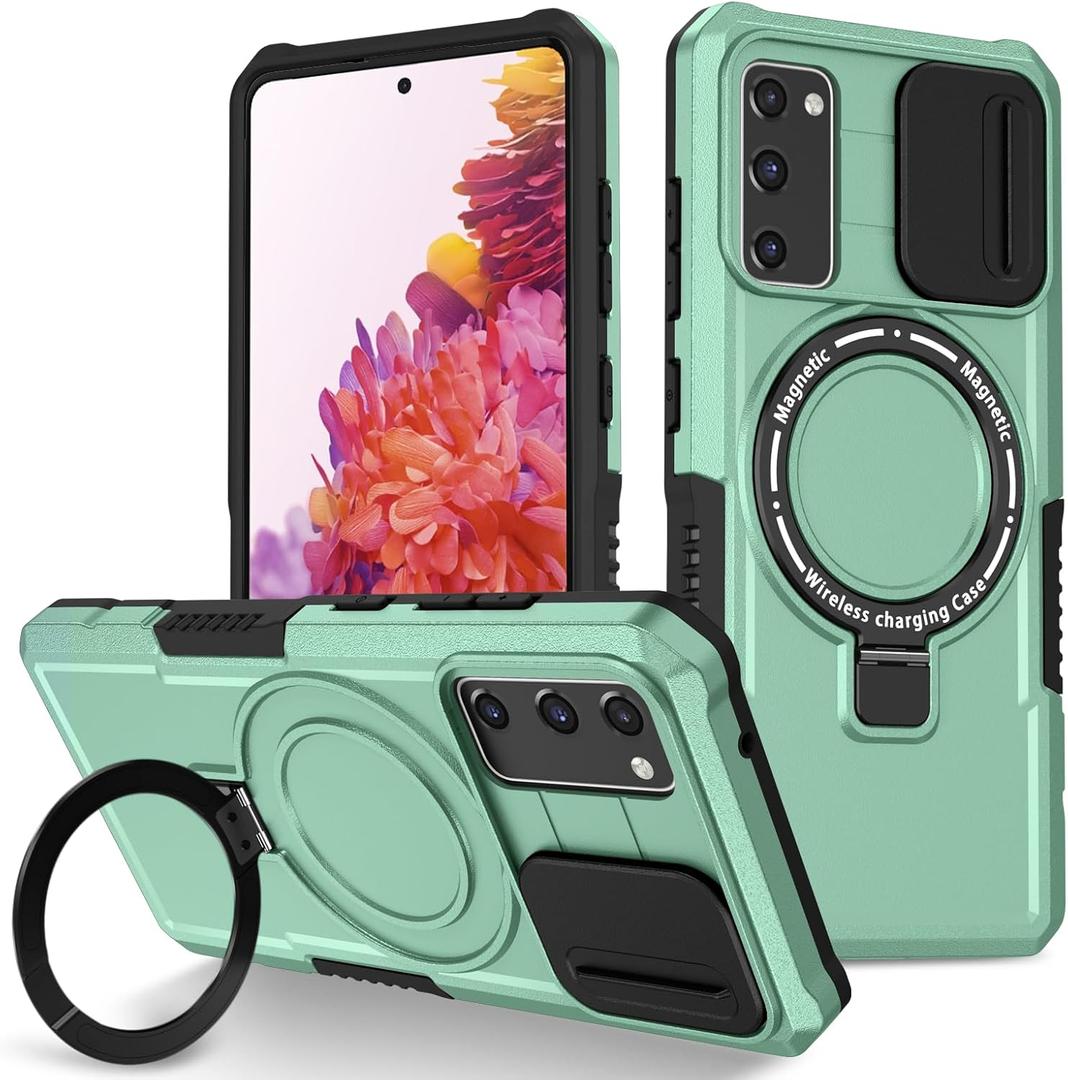 Phone Case for Samsung S20 FE 5G with Ring Holder Magnetic Black, Camera Lens Protector Cover for Samsung Galaxy S20 FE Case Shockproof Anti-Slip Slim (Green)