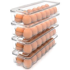 Utopia Home Egg Container With Lid and Handle for Refrigerator - Pack of 4 - Clear Stackable Egg Holder for Kitchen Storage and organization