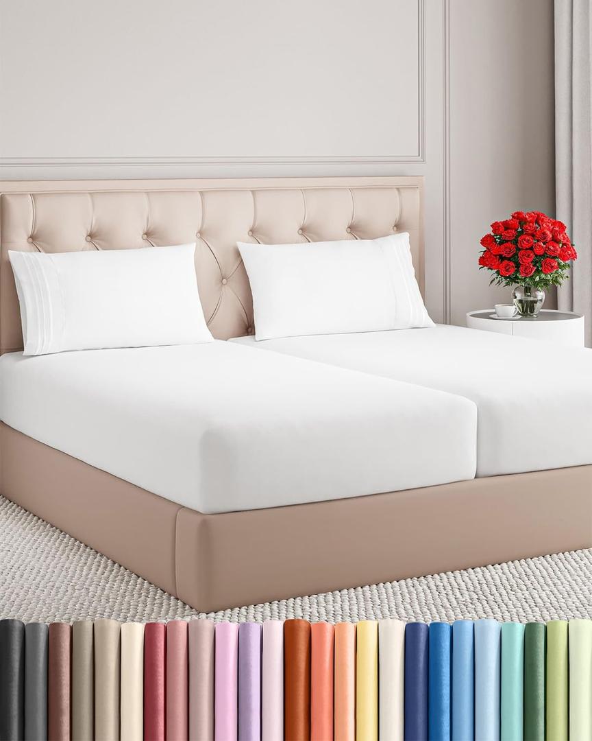 Split King Size 5 Piece Sheet Set - Comfy Breathable & Cooling Sheets - Hotel Luxury Bed Sheets for Women & Men - Deep Pockets, Easy-Fit, Soft and Wrinkle Free Sheets - White Oeko-Tex Bed Sheet Set