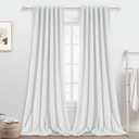 90 Inches Length Long White Linen 100% Blackout Curtians, Back Tab Thermal Insulated Living Room Darkening Curtains 2 Panels Sets for Bedroom Elegant