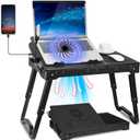 Laptop Table Stand for Bed, Adjustable Laptop Desk for Bed, Portable Desktop Lap Desk with Cooling Fan and 4 USB Port, Foldable Computer Lap Desk for Bed Sofa Couch Floor(Black)