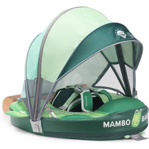 Mambobaby Float Add Tail Baby Swim Float with Canopy Solid Pool Infant Swim Trainer Swimming Training Lying Air Free Water Floats Non-Inflatable Waist Swim Ring for Toddlers (Crocodiles), Large