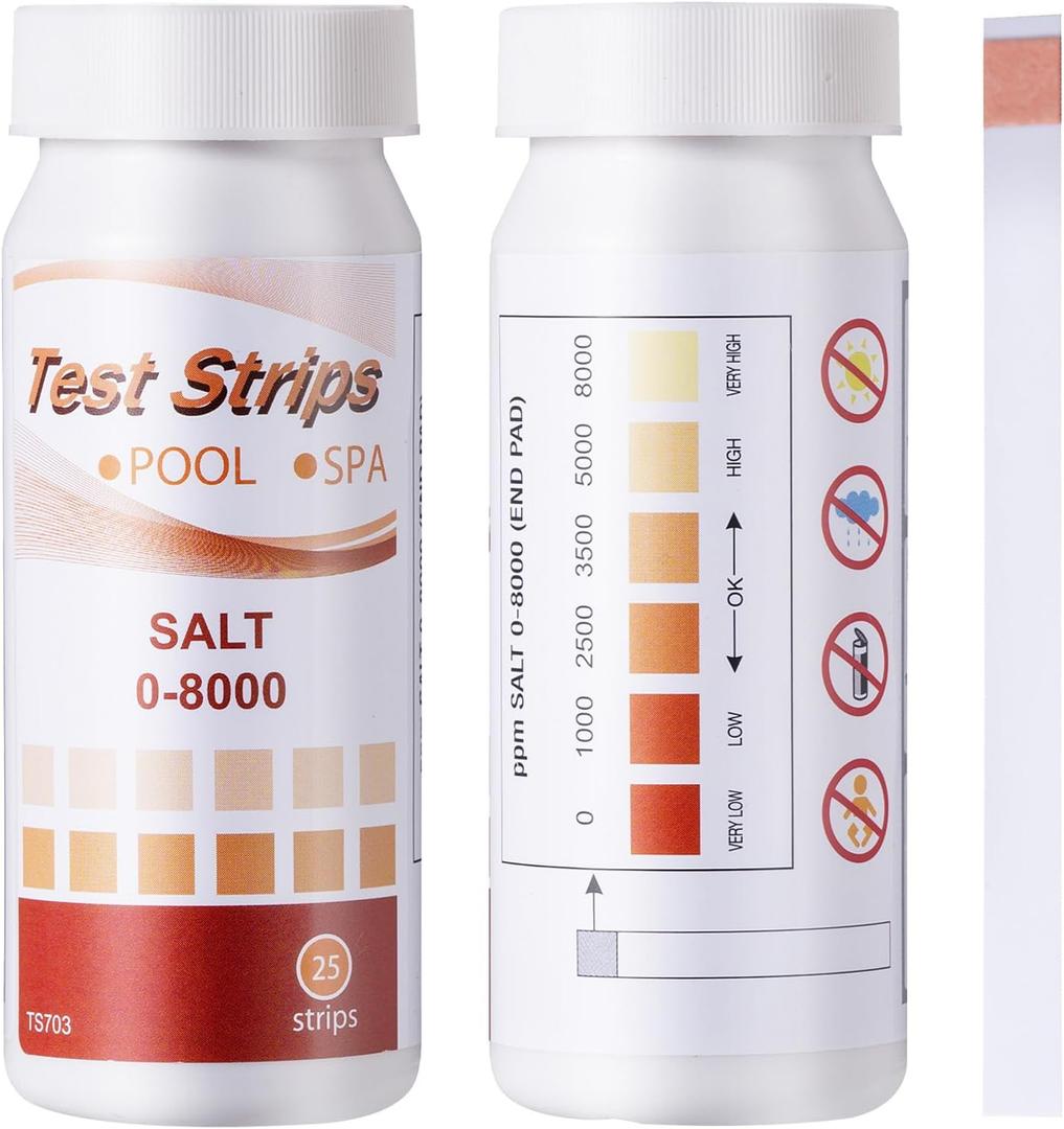 SuperCheck Pool and Spa Salt Test Strips for Sodium Chloride Level Testing, 0-8000 ppm, 2 Packs, Pool Salt Test Strips, Measure Chloride Ion Contents in Chloride Based Salt Solutions, Pool Salt Tester