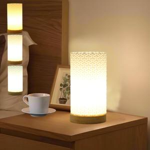 Novelty Small Table Lamp for Bedroom,3 Color Vintage Style Striped Small Night Light Lamp,Mini Minimalist Bedside Lamp with Textured Shade for Living Room Nightstand Small Space Momen Room Office Dorm