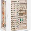 Emfogo 360 Rotating Jewelry Box for Women, Vintage Wooden Large Jewelry Organizer with 5 Drawers, Glass Doors, Vertical Open Design Jewelry Organizers and Storage for Earring Ring Necklace Bracelet (Weathered White)