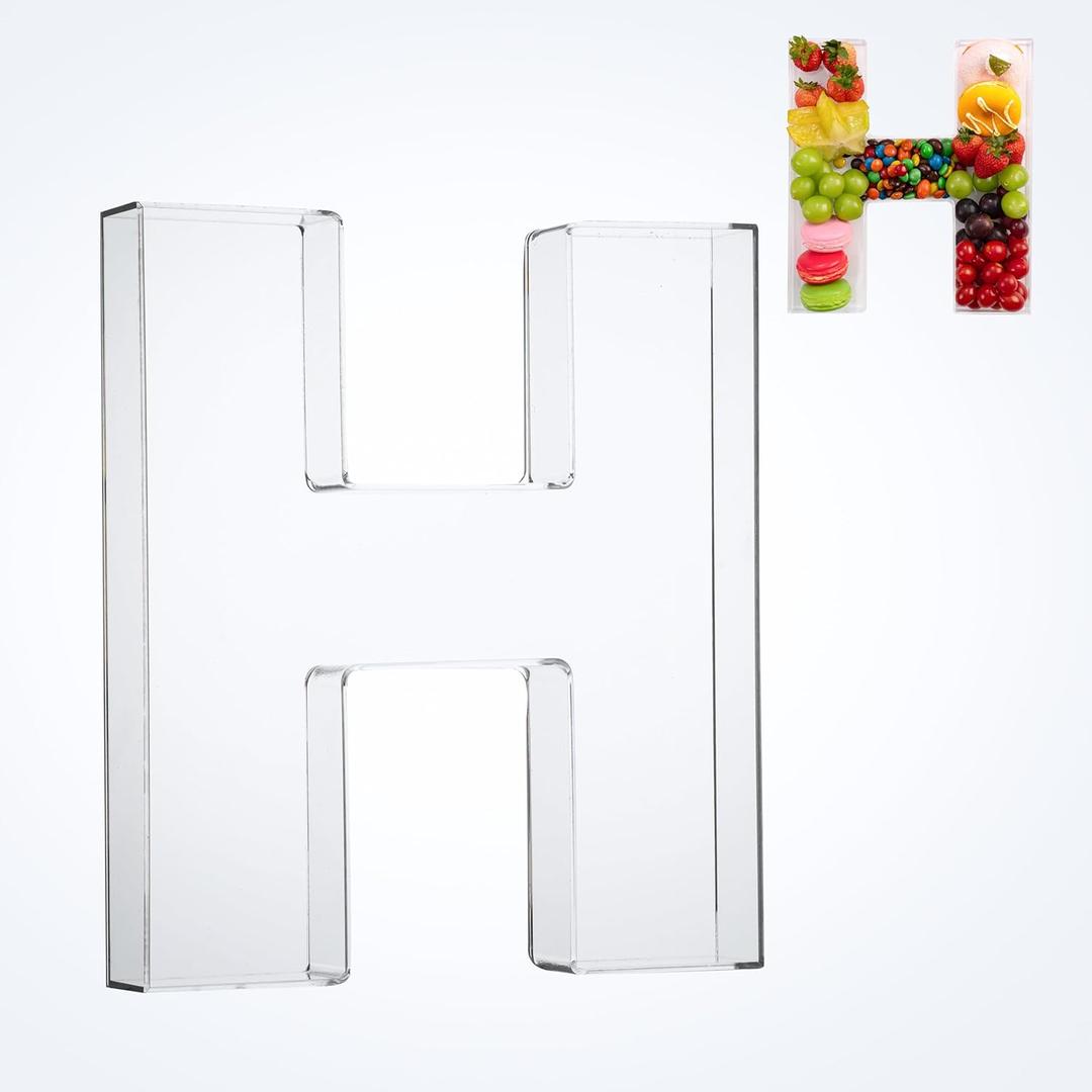 11" Acrylic Letter & Number Tray  Reusable Fillable Charcuterie Snack Platter, Alphabet Dessert Serving Box for Birthday, Wedding, Graduation Party Decor (H)