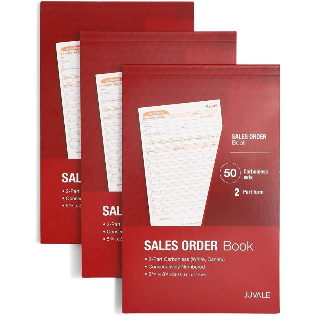 Juvale Pack of 3 Sales Order Book, 50-Set Carbonless Invoice per Book, 2 Part Form