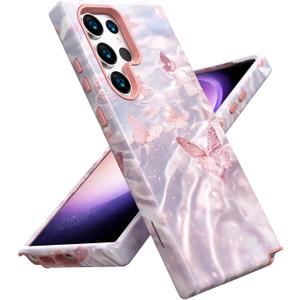 ACKETBOX for Samsung Galaxy S23 Ultra Case,Shockproof Dropproof Protective Phone Wireless Bumper Cover,Heavy Duty Protection Hybrid Designed for Anti Drop,Anti Scratch,Pink Butterfly