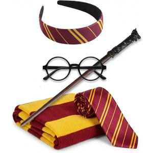 Wizard Costume Accessories for Women Girls, Wand Scarf Glasses Tie Headband for Halloween Cosplay