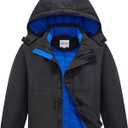 Boys Waterproof Ski Jacket Fleece Lined Warm Winter Snow Coat Hooded Winter Jacket for Kids (13-14, Black)