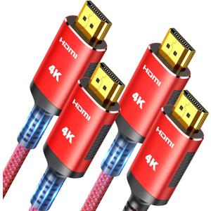 Highwings HDMI Cable 8K 6FT-2PACK, High Speed 48Gbps HDMI 2.0 Cable, HDR 3D 4K@60Hz 2160P 1080P HDCP 2.2 ARC Ethernet-Braided HDMI to HDMI Cord-Compatible with TV, UHD TV, Monitor-Red (6 feet)