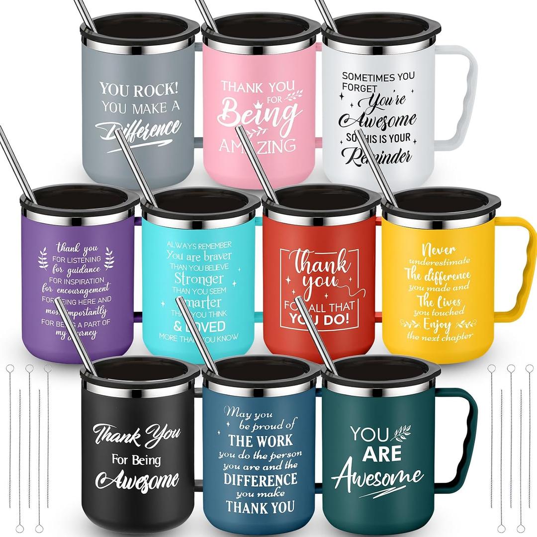 Mifoci 10 Pack Employee Appreciation Week Gifts Bulk Teacher Nurse 17 oz Thank You Tumbler with Handle Mug Office Team Staff Coworker Stainless Steel Motivational Insulated Inspirational Party Favor