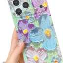 Elegent Girly 3D Flower Compatible with iPhone 16 Rectangle Edge Case, Cute Floral Pattern Slim Soft TPU Protective Bumper Cases Cover(Blue Purple,16)
