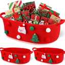 FoldTier 3 Pack Christmas Gift Basket Empty 15 x 9.9 x 5.1 Inch Santa Red Christmas Storage Bin with Handles, Woven Cotton Rope Basket for Gifts Holiday Treats Party Supplies, Home Xmas Decorations