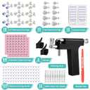 Professional Ear Piercing Kit with 63 Pairs of Cubic Zirconia Stones Ear Stud Earrings with Multi Purpose Black Reusable Ear Piercing Gun Silver Sticks for Salon & Home Piercings