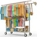 Heavy Duty Clothes Rack Load 960LBS, Three Rods Rolling Clothing Racks for Hanging Clothes, Rolling Garment Rack With Sturdy Wheels Shelves Hooks, Portable & Adjustable Commercial Garment Rack, Silver