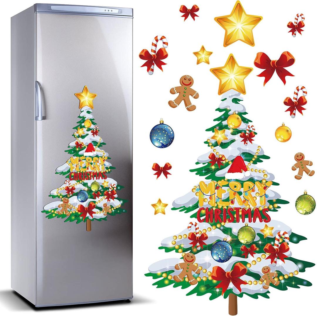 Christmas Refrigerator Magnets Magnetic Christmas Tree Refrigerator Stickers Xmas Tree Fridge Magnets DIY Refrigerator Magnets Christmas Decorations for Metal Door Decor, 24 Inch (Colorful Style)