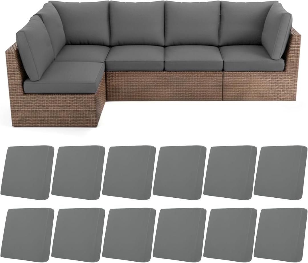 HEBE Stretch Patio Cushion Covers Set 12pcs,Waterproof Outdoor Couch Covers Replacement,Washable Reusable Seat Cushion Slipcovers for Patio Furniture Protector,Chair Cushion Cover