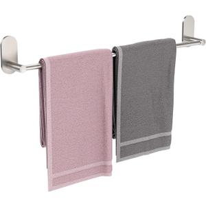 Self Adhesive Towel Bar for Bathroom 24ich Stainless Steel and Zinc Alloy No Drill Towel Rack Heavy Duty Hanger Stick On Hand Towel Holder for Kitchen, Cabinet, Door, Shower, Brushed Nickel