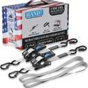 HandT USA Based Retractable Ratchet Straps (2PK) 1in x 6ft - 1,500lb Break Strength, Heavy Duty Automatic Ratchet Straps Self Retractable Tie Down, Push Button Retracting Truck Trailer Cargo | Gray
