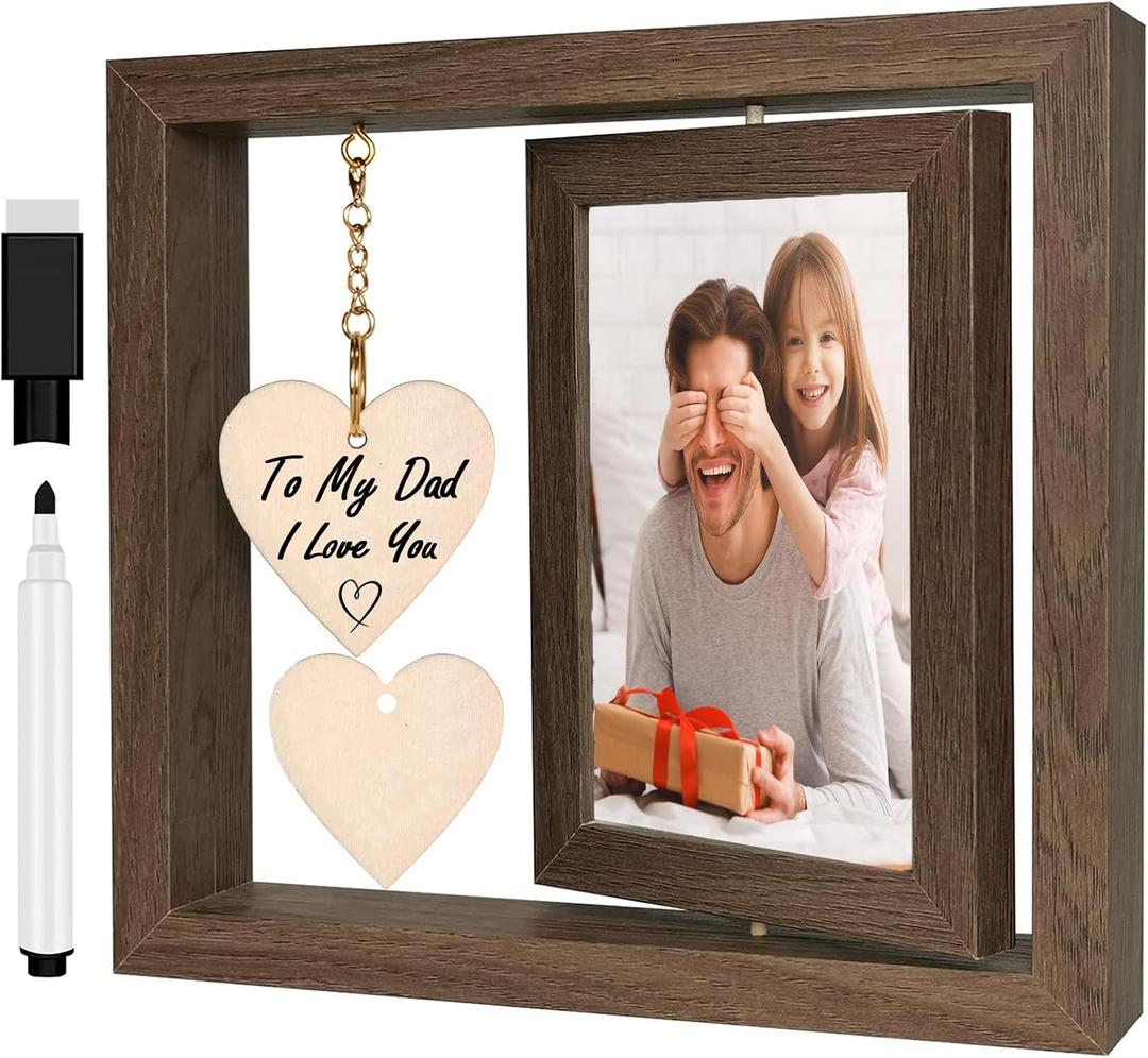 Cool Gifts for Dad Ideas, Unique Dad Birthday Gift DIY Message Rotating Wooden Picture Frame for Dad's Christmas Thanksgiving Retirement Fathers Day Tabletop Decor, Meaningful Appreciation Present