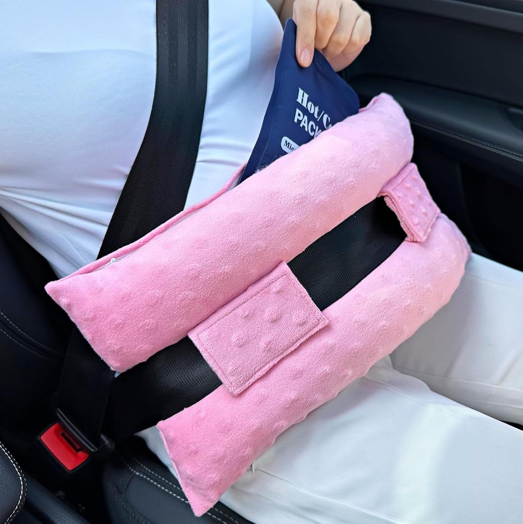 Hysterectomy Pillow Post Surgery Hysterectomy Recovery Must Haves Gifts Seatbelt Pillows with Pocket for Hot Cold Pack, After Surgery Abdominal Tummy Tuck Car Pillow Minky Dot Coral, 1 Count