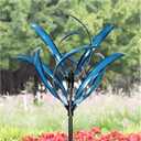 LimeHill Wind Spinner for Yard and Garden - Large Metal Kinetic Wind Sculptures for Outdoor Decorations (Blue Magnolia)