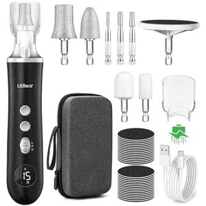 Litbear Electric Nail Drill File for Hand Feet Care, 15 Speed Professional Nail Grinder for Thick Toenails, Cordless Pedicure Manicure Set for Women Men Senior, Home Salon Use (Black)
