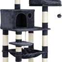 Feandrea Cat Tree, 56.3-Inch Cat Tower, Multi-Level Plush Condo with 11 Scratching Posts, 2 Perches, Hammock, Cave, Smoky Gray UPCT15GYZ