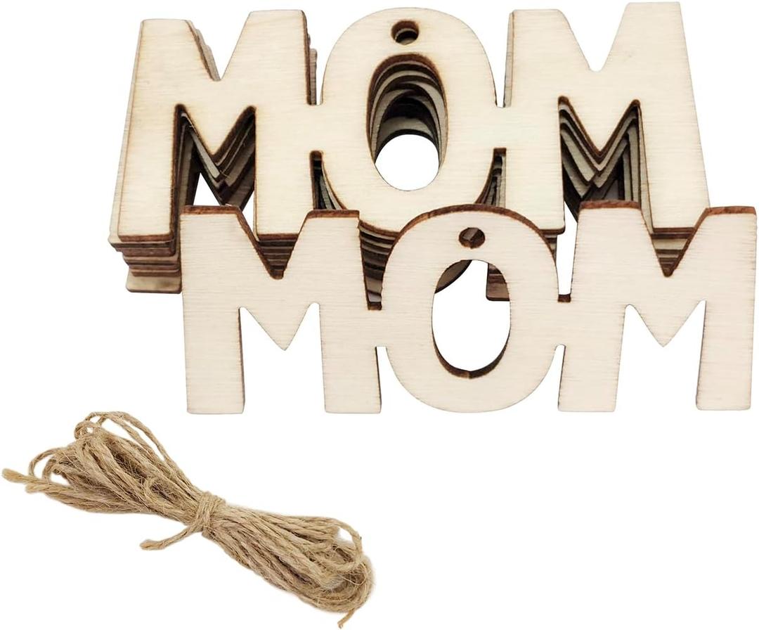 30 Pack 3 Inch Mother's Day Wood MOM Crafts Unfinished Wood MAM Cutouts Crafts Wooden Ornaments DIY Gift Tags for Happy Mothet's Day Mom's Birthday Party Decorations