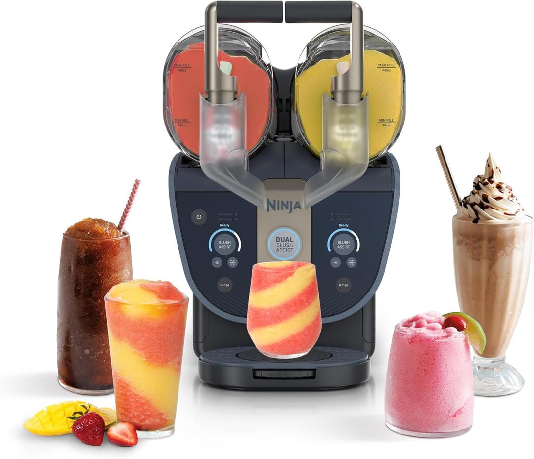 Ninja SLUSHi Twist Smart Frozen Drink Maker with Dual SlushAssist, FS701BL | 2 SLUSHI MACHINES IN 1, Serve separately or twist together, Dual SlushAssist Technology, 10+ Servings, two 72 oz vessel