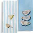 Blue Coastal Beach Oyster Cocktail Bar Kitchen Towels Set of 2, Summer Coastal Dish Tea Towels, Cocktail Gifts Decorative Hand Towel for Kitchen Home Bar Cart Decor, 16X24In