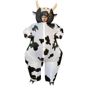 Inflatable Cow Costume Blow up Costume for Cosplay Party Festival Halloween Parade Carnival Suit Jumpsuit (Large (150cm-190cm), White