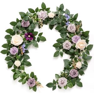 Ling's Moment 5FT Light Purple Artificial Flower Garland Rose Leaves Lilac Floral Garland Arch Flowers Vine Lavender Table Garland for Wedding Party Backdrop Decor Mantel Table Centerpieces Decoration