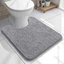 OLANLY Toilet Rugs U-Shaped 20x20, Extra Soft Absorbent Chenille Contour Bathroom Rugs for Toilet, Dry Quickly, Machine Washable, Non-Slip Bath Mat, Grey