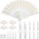 EOSAU Handheld Chinese Folding Fan Hand Fans for Women Foldable Bulk for Party Wedding Church Dancing (50 Pack White)