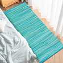Cotton Hand Woven Chindi Runner Rug 2x6 Feet - Teal, Durable Rectangular Large Door Way Rag Rugs Ideal for Hallways, Kitchen, Bedroom, Nursery Room | Green Soft Reversible Floor Mat for Kids Space