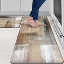 MAYHMYO Kitchen Rugs and Mats Set of 2 Brown Black Beige Anti Fatigue Mat PVC Non Slip Kitchen Mats for Floor, Bathroom, Desk, Runner, Laundry,17.3 x 29 x 0.4 inch + 17.3 x 47 x 0.4 inch