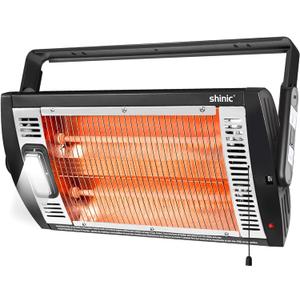 Electric Garage Heaters for Indoor Use, 1500W/750W Ceiling Mounted Radiant Quartz Heater with Work Light, 90 Rotation, 5 Mode Settings, Electric Heater for Garage, Shop, Patio Large Room