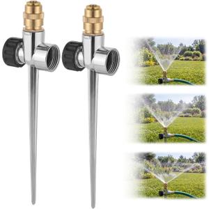 Lawn Sprinkler for Yard, 2 Pack Coverage Metal Water Sprinklers with Aluminum Alloy Stake Base, Adjustable Brass Nozzle for Yards Garden Vegetable Small/Medium Lawn Irrigation