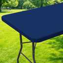 Moosfor Spandex 6 Foot Rectangle Table Cloth, Elastic Fitted Tablecloths for Picnic, Stretch Washable Patio Table Cover for Outdoor, Camping, Banquet and Parties (Navy, 30"x72")