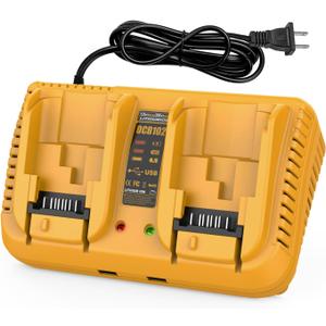 DCB102 Fast Charger Replacement for Dewalt Battery Charger, with 2 USB Port Compatible with Dewalt 12V 20V Batteries